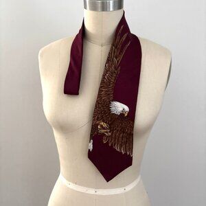 Endangered Species Bald Eagle Tie Burgundy Men's Necktie 100% Silk